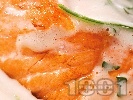 Рецепта Печена риба сьомга в яйчен сос с бяло вино, нишесте, копър и джинджифил на фурна